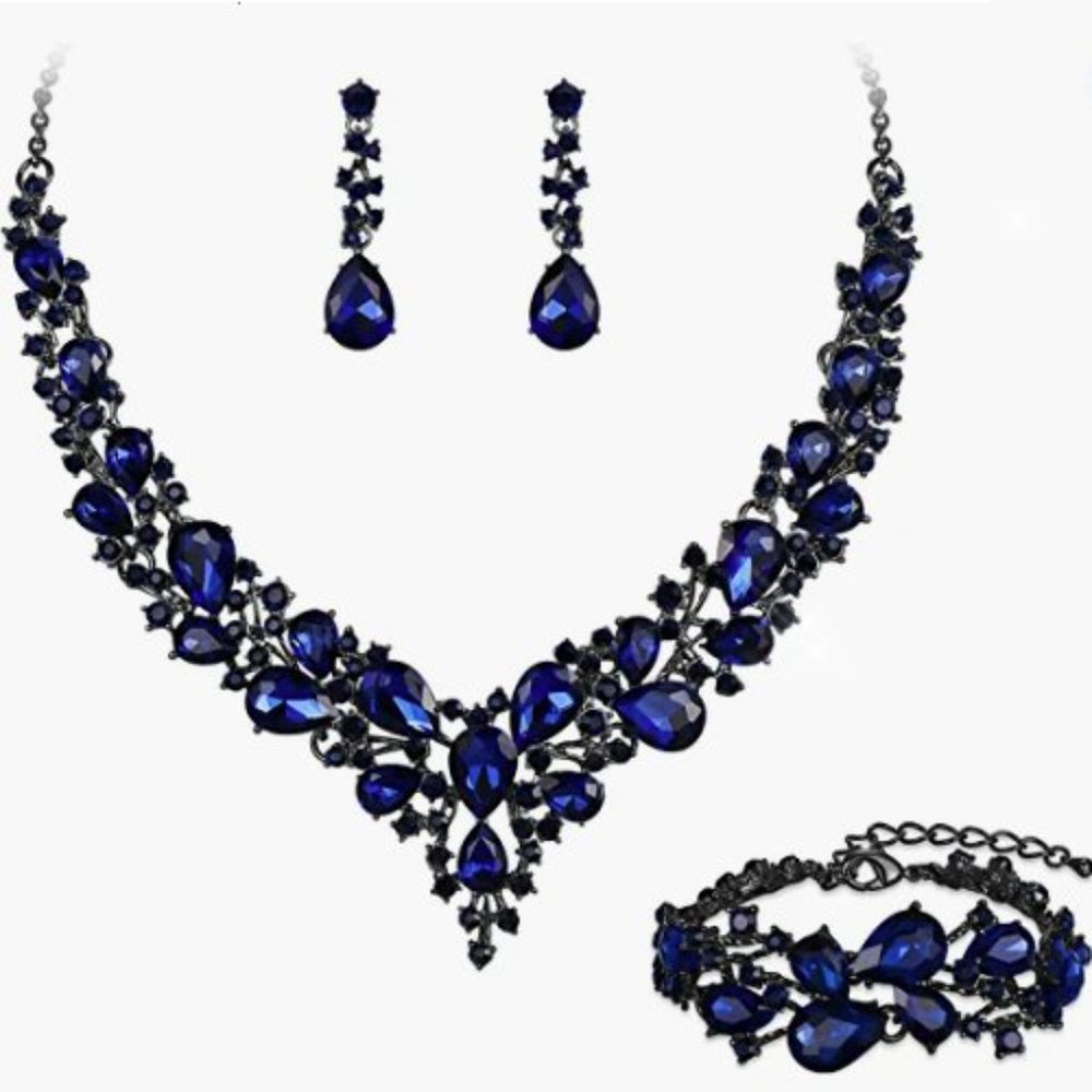NEW Sparkling Bling Swarovski Crystal Rhinestone Wedding Necklace Set + … - Picture 3 of 16